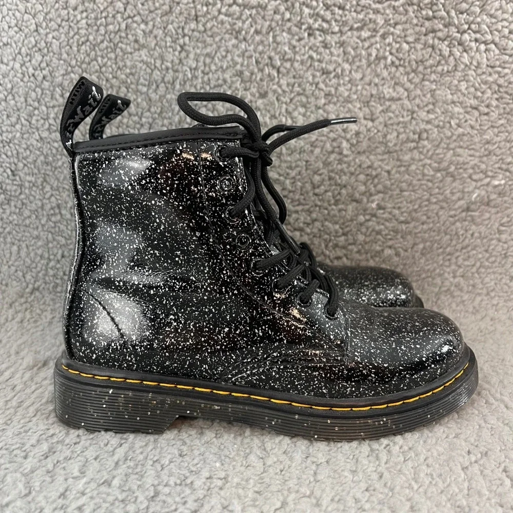 Dr. Martens 1460 Combat Boots Kids Size 2 Black Cosmic Glitter Zip Lace up Boots
